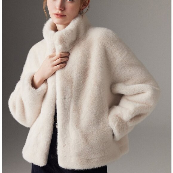 Eco Faux Mink Velvet Collarless Jacket - Picture 1 of 7